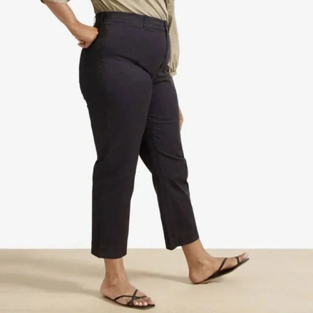 NEW Everlane Crop Black Wide Straight Leg Cargo Pants Cotton Linen Blend Size 6